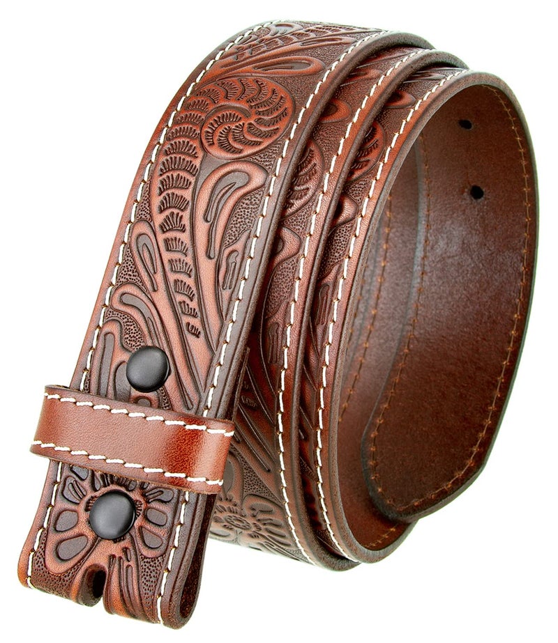 Belts.com Genuine Full Grain Western Floral Engraved Tooled Leather Belt Strap 1-1/2" Wide (Tan, 40) - Image 1